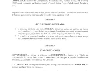 exemplo Contrato de compra e venda de viatura para Moçambique