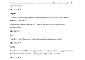 Exemplo de contrato de arrendamento de casa em Moçambique